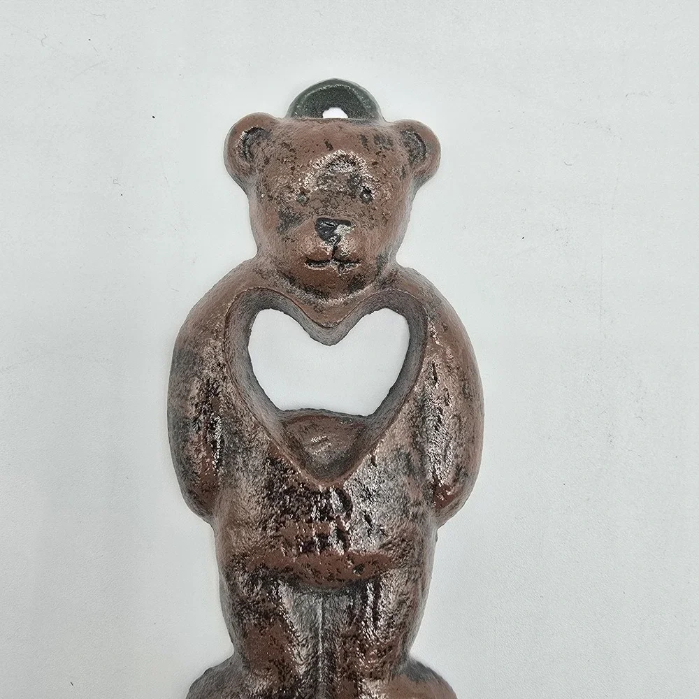 Vintage Cast Iron Teddy Bear‎ with Heart Wall Coat Hook Hanger 6